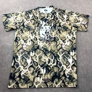 Camo Pendleton Whisky T-Shirt Mens XL Green Let'er Buck Western Rodeo Antler Tee